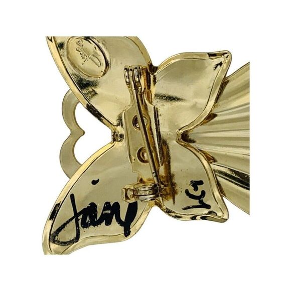 Vintage Jane Glass Crystal Gold Tone Heart Angel Brooch Pin Signed - Picture 7 of 7